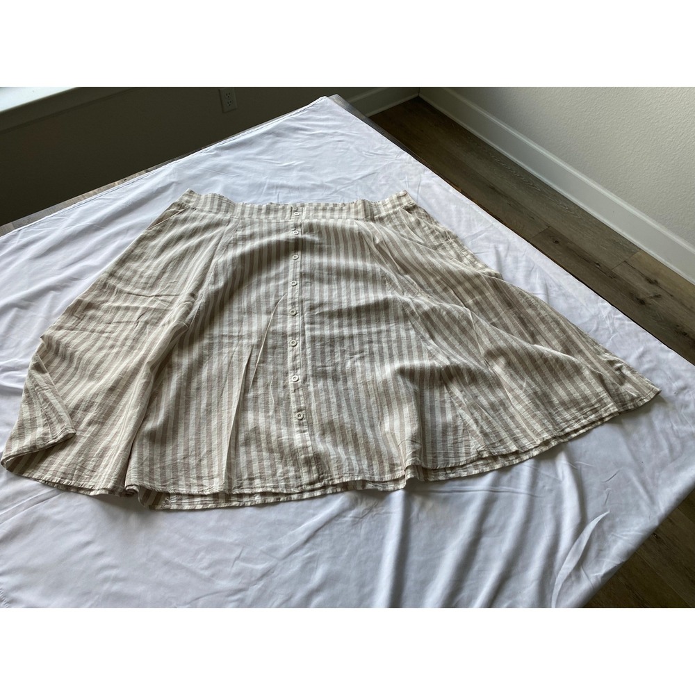 Torrid Women Grey Stripe Linen Button Front Midi Skirt 4X 12717864 Grey White
